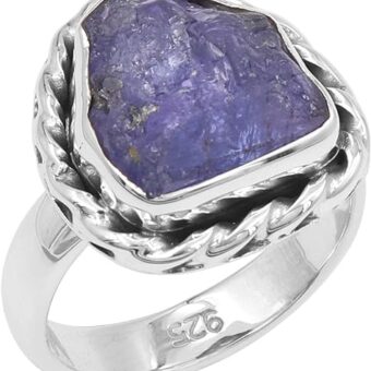 Natural Tanzanite Rough Gemstone Ring 925 Sterling Silver, Blue Raw Tanzanite Ring Jewelry for Men Women US 5 to 10