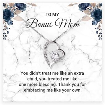 Necklace Gift for Mother’s Day Anniversary Birthday or Christmas, to My Bonus Mom Jewelry With Heart Touching Message – You Didn’t Treat Me Like an...