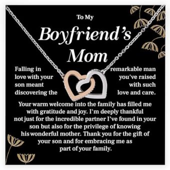 Necklace Gift For My Boyfriend's Mom, Present For Mother's Day, And Birthday Jewelry From Girlfriend, Interlocking Heart Necklace Gifts For Bf Mom...