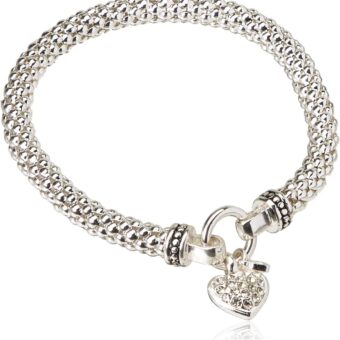 NINE WEST Women's Silvertone Crystal Pave Heart Stretch Bracelet