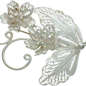 NOVICA Handmade .925 Sterling Silver Brooch Pin No Stone Filigree Indonesia Floral [1.4 in L x 2 in W] 'Azalea Bouquet'