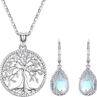 Odinstone Tree of Life Earrings Necklace 925 Sterling Silver Jewelry for Women Girls