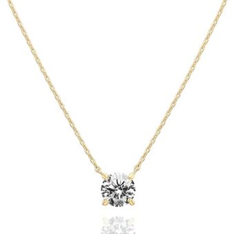 PAVOI 14K Gold Plated Crystal Solitaire 1.5 Carat (7.3mm) CZ Dainty Choker Necklace | Gold Necklaces for Women