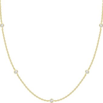 PAVOI 14K Gold Plated Station Necklace | Simulated Diamond BTY Necklace | Womens CZ Chain Necklace | Layering Necklaces