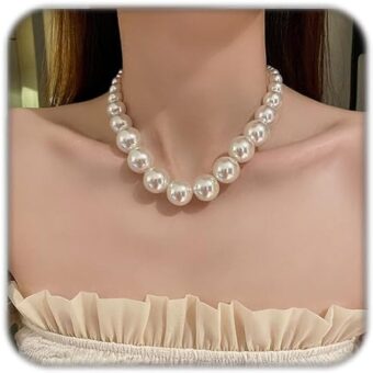 Pearl Necklaces for Women Big Pearl Choker Necklaces Chunky Pearl Necklaces Statement Pearl Beaded Necklace Adjustable Wedding Party Jewelry