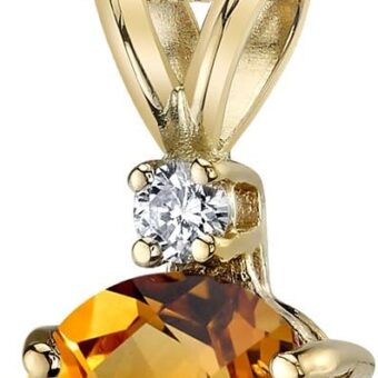 PEORA Solid 14K Yellow Gold Citrine and Diamond Pendant for Women, Genuine Gemstone Birthstone, Elegant Solitaire, Oval Shape, 10x8mm, 2.30 Carats...