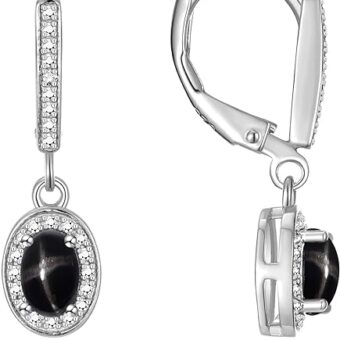 RYLOS Women's Sterling Silver Dangling Earrings - Oval Shape Gemstone & Diamonds - 6X4MM Birthstone Earrings - Exquisite Color Stone Jewelry