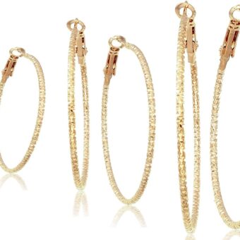 Silver And Gold Plate Hoop Earrings Set For Women Teen Jewelry Diamond Cut 3 Pairs Gold And Luster