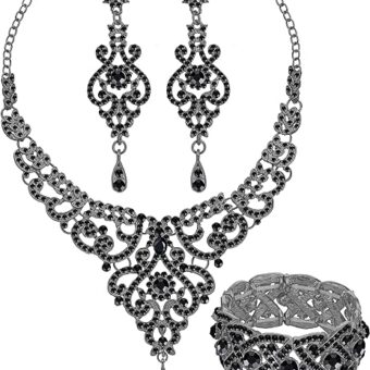 Silver Gold Plated Wedding Jewelry Sets Bridal Necklace Rhinestone Earrings Bracelets