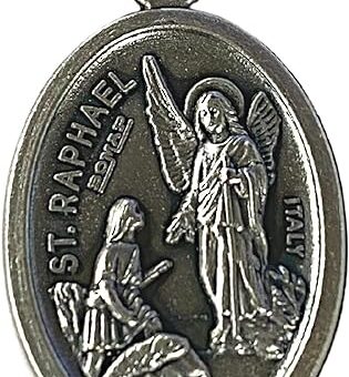 Silver Toned Base Catholic Saint St Raphael the Archangel Medal Pendant, 1 Inch