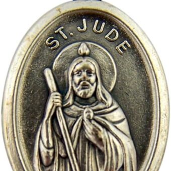 Silver Toned Base Saint Jude Patron of Lost Causes Pendant Medal, 1 Inch