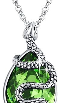 Snake Necklace 925 Sterling Silver Green Crystal Pendant Jewelry Vintage Snake Necklace Spiritual Protection Gifts for Women Girls