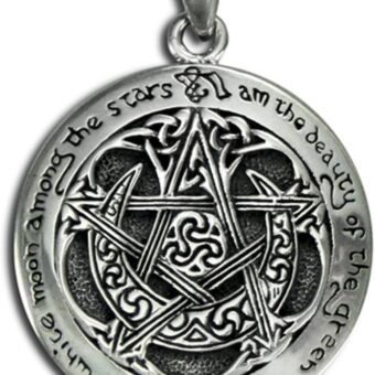 Sterling Silver Moon Pentacle Pentagram Pendant; 1 Inch Diameter