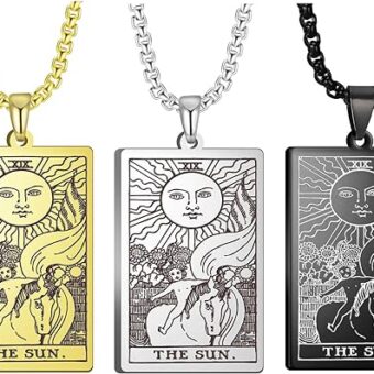 TEAMER 3pcs Tarot Cards Necklace Stainless Steel Vintage Tarot Jewelry Good Luck Amulet Pendants for Men Women