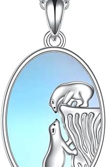 TIGER RIDER Polar Bear Women's Sterling Silver Necklace, Mother-Daughter/Sister Pendant Necklace for Mother, Moonstone Silver Jewelry Gift for...