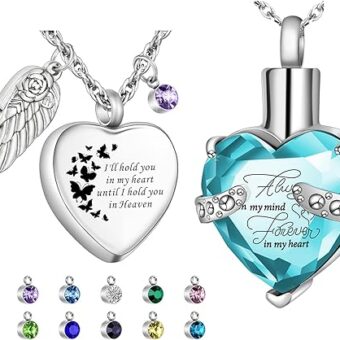 XIUDA Birthstone Urn Necklace for Ashes Crystal Heart Memorial Cremation Jewelry Ash Necklace for Women