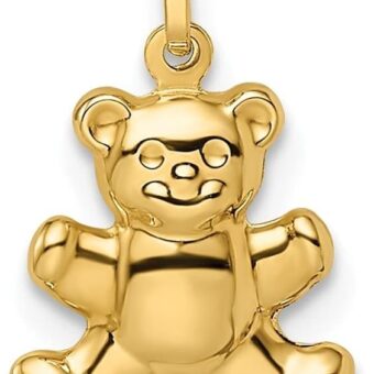 14k Yellow Gold Puffed Teddy Bear Pendant (L-17.34mm, W-9.95mm) Gift for Women