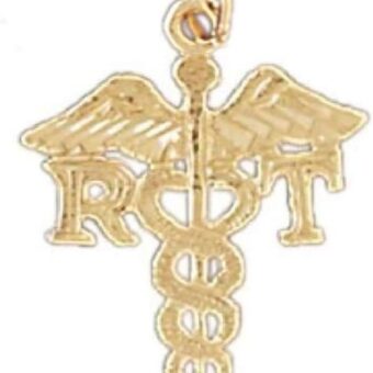 14k Yellow Gold RT (Respiratory Therapist) Medical Pendant, Made in USA