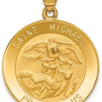 14k Yellow Gold Saint Michael Medal HollowCustomize Personalize Engravable Charm Pendant Jewelry Gifts For Women or Men (Length 1.25" Width 0.86")