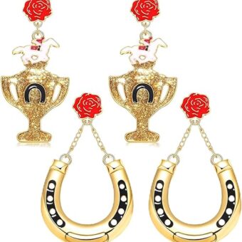 2 Pairs Derby Earrings for Women Kentucky Derby Horse Horseshoe Dangle Earrings Statement Race Day Earrings Derby Horse Racing Fan Jewelry Gifts