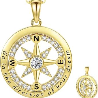 2024 Graduation Gifts for Her, S925 Sterling Silver Compass Necklaces for Women Girls, Birthstone Jewelry 2024 Graduation Necklace High School...