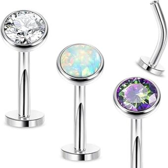 3Pcs 14G Surgical Steel Belly Button Rings for Women Floating Belly Rings Flat Back Belly Piercing Convex Base CZ Navel Rings Curved Barbell...