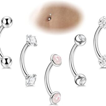 5PCS 14G 316L Stainless Steel Small Belly Button Rings for Women Girls Tiny Simple Internally Threaded Navel Rings Hypoallergenic Petite CZ Opal...