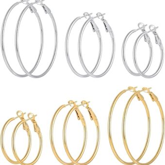 6 Pairs Stainless Steel gold silver Plated Hoop Earrings for Women Girls, Hypoallergenic Hoops Women's Earrings Loop Earrings Set