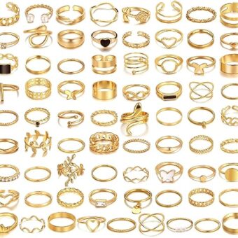 73 Pcs Gold Rings Set for Women, Gold Knuckle Rings Stackable Chunky Rings for Women, Vintage Boho Heart Butterfly Rings Jewelry Gifts