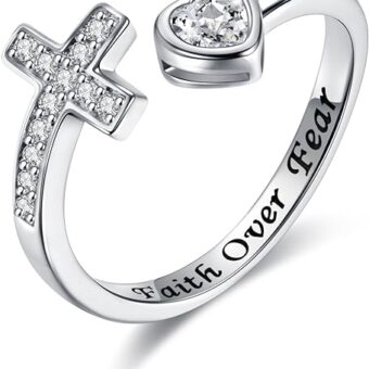 925 Sterling Silver Cross Ring - True Love Wait Purity Ring Cubic Zirconia Adjustable Ring Jewelry Gift for Women