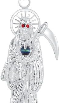 925 Sterling Silver Santa Muerta/Grim Reaper Medal Charm Pendant 2.15"