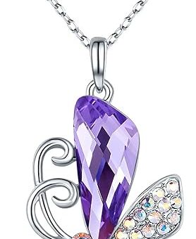 Amethyst Butterfly Necklace for Women Teen Girl Silver Plated Amethyst Purple Birthstone Gemstone Pendant Butterfly Jewelry Birthday Mother's Day...