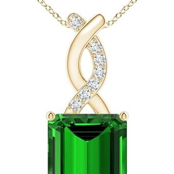 Angara Lab-Grown Emerald Pendant with Diamond Entwined Bale in Sterling Silver/14K Solid Gold for Women | May Birthstone Jewelry for Her