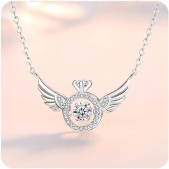 Angel Wing Necklace, Silver Plated Cubic Zirconia Pendant Necklaces, Angel Jewelry for Women Wife Daughter Gifts 18+2 Inch