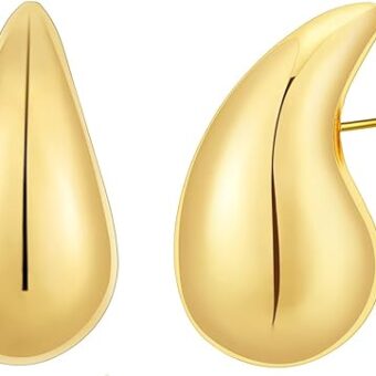 Apsvo Chunky Gold Hoop Earrings for Women, Dupes Earrings Lightweight Waterdrop Hollow Open Hoops, Hypoallergenic Gold Plated Earrings Fashion...