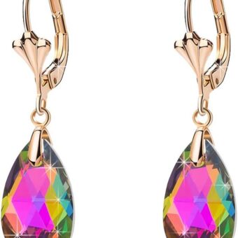 Austrian Crystal Teardrop Leverback Dangle Earrings for Women Fashion 14K Gold Plated Hypoallergenic Jewelry