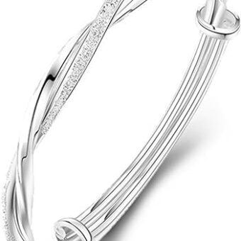 Bangle Bracelets for Women, Fashion Simple Adjustable Silver Plated Cuff Bangles for Wife Mothers Day Jewelry Gift