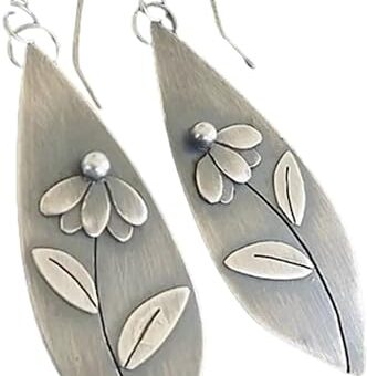 Boho Earrings, Silver Earrings, Flower Earrings, Dangle Ethnic Earrings for Women Girls, Handmade Bohemian Trendy Boho Vintage Jewelry