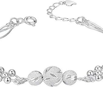 Bracelets for Women Bead Bracelet Plated Silver Charm Link Bracelets Adjustable Layered Chain Bracelets Jewelry Gifts