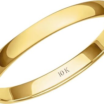 Brilliant Expressions Women's 2MM Solid Gold Rings – Lightweight 10K or 14K Yellow, White or Rose Gold Jewelry; Durable Plain Wedding Band for...