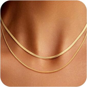 CHESKY 14K Gold/Silver Plated Snake Chain Necklace Herringbone Necklace Gold Choker Necklaces for Women Girl Gifts Jewelry 1.5/3/5MM(W) 14"/16"(L)