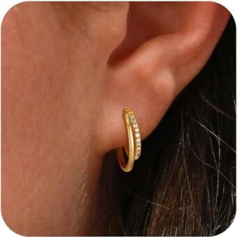 Chunky Gold Hoop Earrings for Women, Trendy 14K Gold Plated Gold/Silver Chunky Hoop Earrings Small Thick Oval Open Double Hoop Earrings...