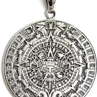 COSUMOSU 2.28inch 925 Sterling Silver Large Aztec Mayan Calendar Mexico Sun stone Round Pendant