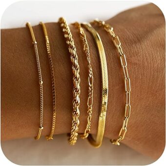 DEARMAY Gold Bracelets for Women Waterproof, 14K Real Gold Jewelry Sets for Women Trendy Thin Dainty Stackable Cuban Link Paperclip Chain Bracelet...