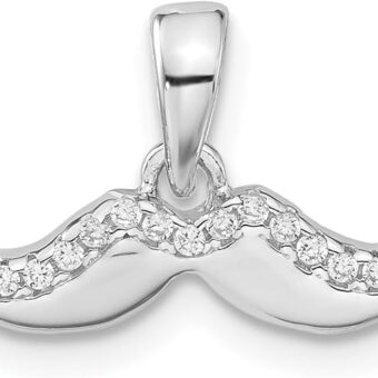 Diamond2Deal Gift for Mothers Day 925 Sterling Silver Rhodium Plated Cubic Zirconia Mustache Pendant (L- 10.5 mm W- 15.1 mm)