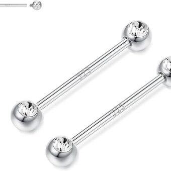 FIASASO 14G Nipple Rings G23 Titanium Internally Threaded Nipple Barbells Nipple Piercings Tongue Rings CZ Straight Nipple Bar for Women Men Nipple...