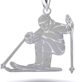 Fine .925 Sterling Silver Winter Sports Charm Engravable Skier Pendant Necklace - Choice of Chain Length or Charm Only