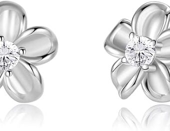 Flower Earrings 925 Sterling Silver Plumeria Stud Earrings for Women Girls Hypoallergenic Cubic Zircon Cute Flower Stud Earrings Jewelry Gifts for...