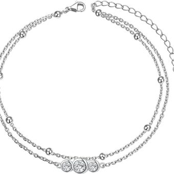 FLYOW Anklet for Women S925 Sterling Silver Adjustable Foot Beaded Heart Charm Ankle Bracelet Anklets Jewelry