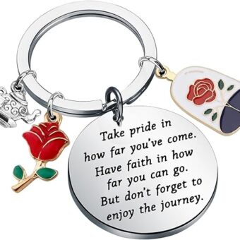 FUSTMW Beauty Keychain Beauty Beast Gift Belle Rose Gifts Fairytale Jewelry Princess gifts Movie Inspired Gift